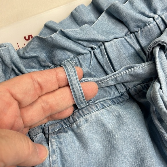 THREAD & SUPPLY Paper Bag Belt Waist Wide Leg Slouch Beach Demin Chambray pant S - Picture 6 of 16